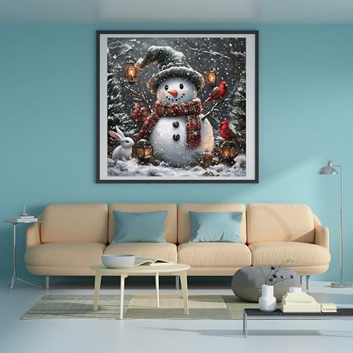 Image of Moohue Needlepoint Kits 14ct Counted Cross Stitch Kits for Adults Printed Stamped Cross Stitch Patterns Kits Snowman Birds Rabbits Cross Stitch Supplies (Snowman Birds Rabbits)