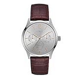 reloj guess correa de cuero precio Cristal mineral GUESS Regent Reloj de hombre cuarzo 42mm correa de cuero caja de acero W1041G1