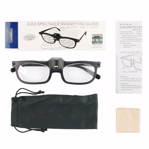 Magnifying Glasses with Light, 250% Magnifying Glasses for Reading, Big Vision Glasses with Lights, Reading Glasses with Lights, Suitable for Reading, Close Work, Hobbies, Crafts, Jewelers (Black)