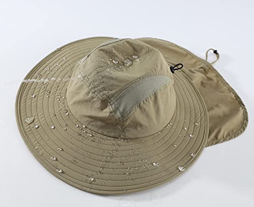 Image of Home Prefer Mens UPF 50+ Sun Protection Cap Wide Brim Fishing Hat with Neck Flap
