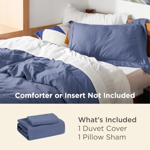 Image of Bedsure Prewashed Twin Duvet Cover, Cotton-Like Bedding Set, Slate Blue