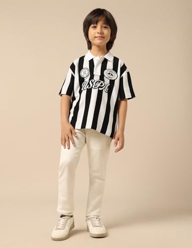 Image of Kids Boxy fit Boys Cotton Striped Short Sleeves Polo T-Shirts
