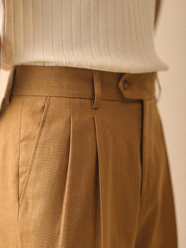 Men's Linen Dress Pants Vintage Relaxed Fit Straight Legs Business Formal Slacks Pants3