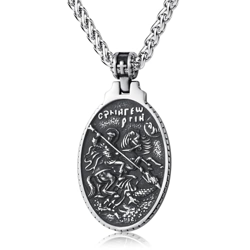 KIRTIJW St Saint George Pendant Necklace Mens Stainless Steel St George Medal Necklace for Men Protection Medallion Jewelry KJW1035
