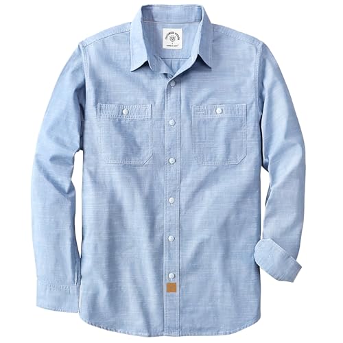 Dubinik® Chambray Hemd Herren 2 Brusttaschen Baumwoll Langarm Button Down Comfort Freizeit Arbeiten Regular Fit