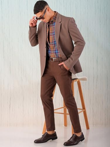 Image of The Indian Garage Co Men Comfort Straight Fit Solid Stretchable Single Breated Knitted Blazers