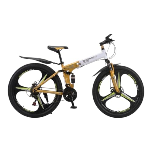 Image of Amaze Kai Dual Suspension Bikes Bmv Foldable Gear Cycle for Men with 21 Speed Gear 3 Spoke | Folding Mountain Bike with Double Disc Break & Mac Wheel, 26 Inch (Yellow Gold)