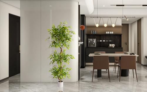 Image of 6ft Artificial Ficus Tree Fake Plant with White Planter