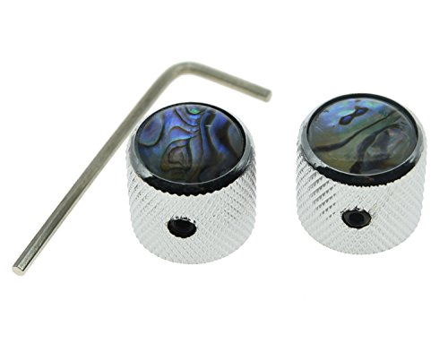 Juego de 2 perillas tipo domo Kaish cromadas con diseño de abulón en la parte superior para guitarra Telecaster, perilla para bajo con juego de tornillos Cover