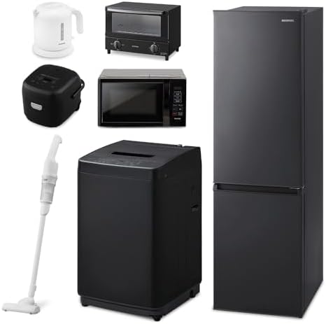 （14:30時点） 【新生活家電7点セット】アイリスオーヤマ 家電セット 冷蔵庫170L 洗濯機5kg 電子レンジ17L 掃除機 炊飯器 3合 ブラック ケトル トースター ホワイト 一人暮らし