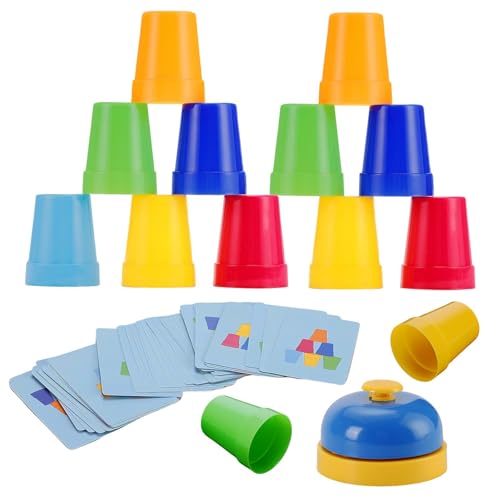 SEISSO Quick Stacking Cups, Stack Cups Set Engaging Educational Speed Training Cup Stacking Set for Kids Games, 30 Stack Cups with 54 Challenge Cards, 1 Bell