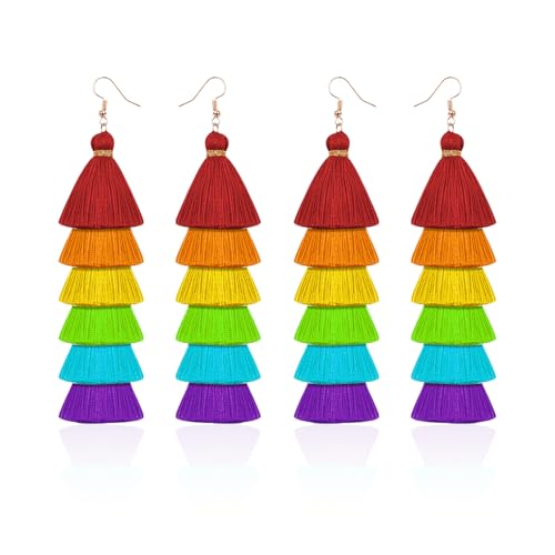 2 Paar Regenbogen-Ohrstecker, Stolze Stolz-Ohrringe, Lange Quasten-Ohrringe, Ohrringe Im Boho-Stil, Regenbogen-Geschenk, Ohrring-Zubehör Für Frauen