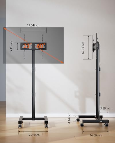 Forging Mount Mobile Tv Cart With Wheels For 23-60 Inch Lcd Led Oled Flat Curved Screen Tvs, Rolling Tv Stand Height Adjustable Tilt Holds Up To 88Lbs thumb #4