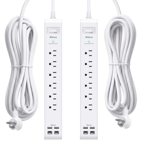 Image of 2 Pack Power Strip, Extension Cord 15FT, Surge Protector with 6 Outlets and 4 USB Ports (2 USB C), Flat Plug Overload Protection, Extension Cord with Multiple Outlets, Wall Mount for Home Dorm College