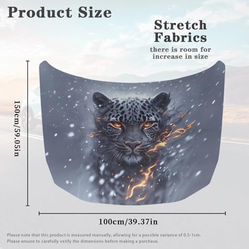 Image of 39x59 Inch Grey Leopard Car Hood Cover, Stretch Polyester Car Hood Protector All Seasons Universal Car Exterior Accessories Easy Install for Car Hood Protection