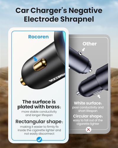 Rocoren 70W Car Charger for iPhone 17 Pro Max, USB C Car Charger Fast Charging with 5.2Ft Type C Coiled Cable, Super Fast USBC Phone Cigarette Lighter Adapter for iPhone 17/16/15, iPad,Samsung,Android - 4