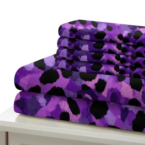 Parure de lit 3D imprimé léopard violet en microfibre de qualité supérieure - 7
