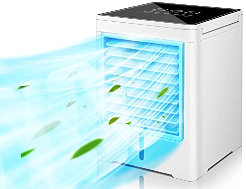 HomHou Portable Air Cooler 470ml Mini Air Conditioner with 3 Speeds & USB Charging 3-in-1 Personal Cooling Fan with Timer (1/3/6H) Quiet & Energy-Saving Desktop Air Cooler for Room Office Travel