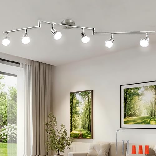 AIBOO 6-Light Adjustable Dimmable Track Lighting Kit, Flexible Foldable Arms,Satin