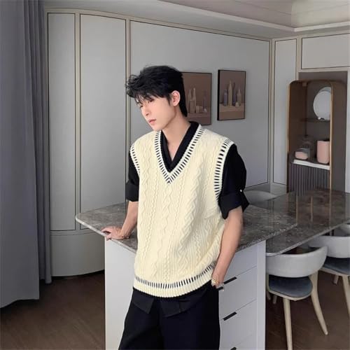 Men's Knitted Sweater Vest Business Casual V-Neck Loose Pullover Outwear Tops Waistcoat3