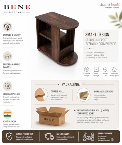 Image of Studio Kook Bene Engineered Wood Side Table | End Table with Storage, Matte Finish, DIY (DO IT Yourself) Assembly (Junglewood)