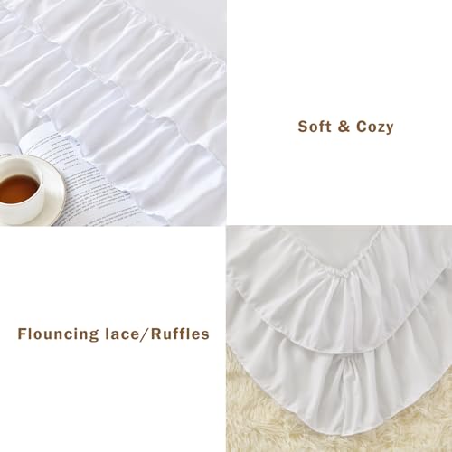 Image of Cupocupa White Full Comforter Set, 3Pcs Comforters Ruffle Farmhouse Bedding Sets Full with Comforter, Lightweight Soft Shabby Chic Bedding Comforter Set Fluffy for All Season (White, F)