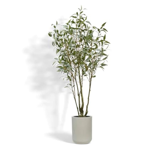 CG Hunter Faux Willow Eucalyptus Tree, Premium Artificial Indoor Tree Stands 7' Tall with...