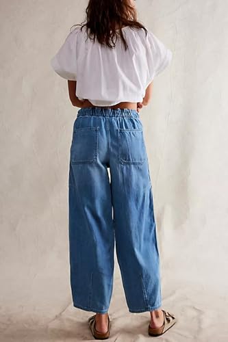 yoeasy Womens Low Rise Barrel Jeans Elastic Drawstring Loose Wide Leg Cropped Denim Pants Y2k Baggy Boyfriend Jeans4