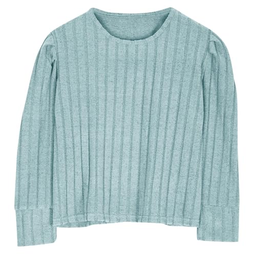 Girls 2025 Ribbed Knit Sweatshirt Ruched Cuff Long Sleeve Top Crew Neck High Elastic Pullover Warm Sweatshirts3