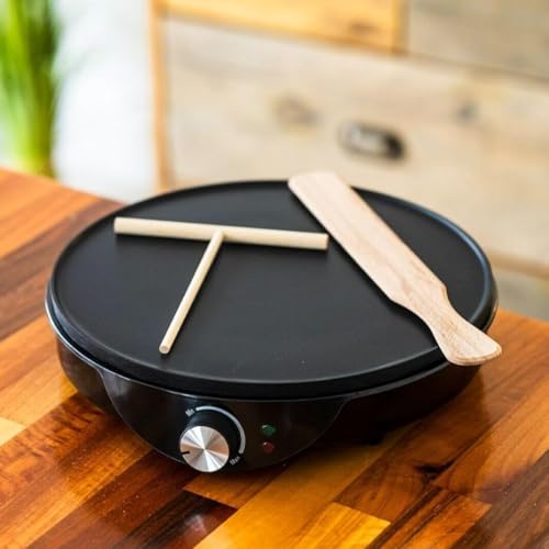 Marco Paul Electric Crepe & Pancake Maker - Large 12 Easy Clean Non Stick Hotplate with Crepe Making Tools Included 1000W Adjustable Temperature Hot Plate for Crepes, Omelettes & Pancakes