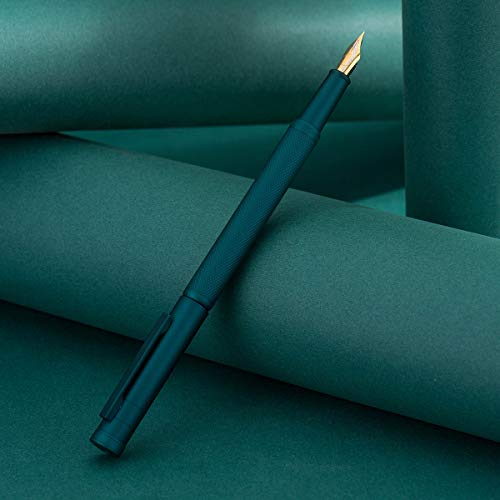 Image of Asvine Forest Fountain Pen Fine Nib Classic Design with Converter and Metal Pen Case Dark Green