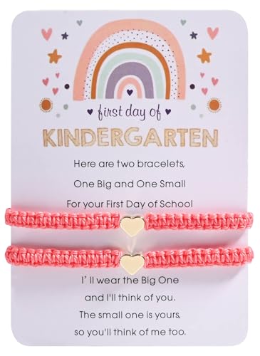 Image of First Day Of Kindergarten Pre K School Mommy And Me Bracelets Gifts, Back To School String Matching Bracelet Set For Mom Daughter Son