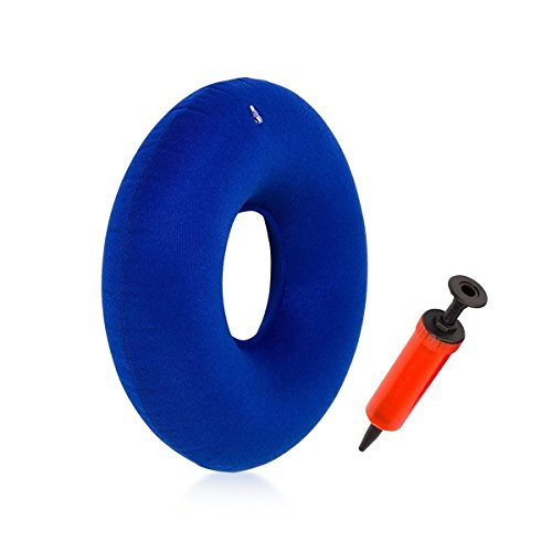 HAUEA New Upgrade Inflatable Ring Cushion Round Rubber Seat Cushion for Medical Hemorrhoids Tailbone Pain Pregnant Cushion,Free Pump (35cm - Blue)