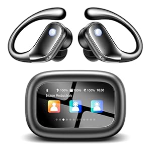 Wireless Earbuds, ENC Noise Cancelling Ear Buds with Smart Touchscreen, Bluetooth 5.4 Headphones, Bass Stereo Sound Over-Ear Earbuds, 5 EQ Modes for Sports/Travel/Gym- Jet Black