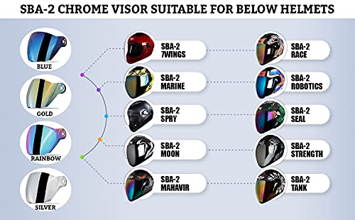 Image of Steelbird SBA-2 Helmet Visor Compatible for All SBA-2 and SBA-3 Model (Chrome Rainbow Visor)