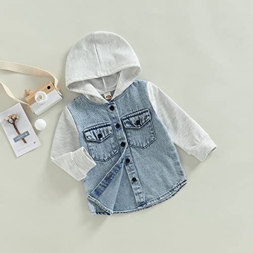 Mainesaka Toddler Baby Boys Girls Hoodie Denim Jackets Button Down Trucker Jeans Top With Pockets Fall Long Sleeve Coat (C Light Blue, 6-12 Months) #TOP2