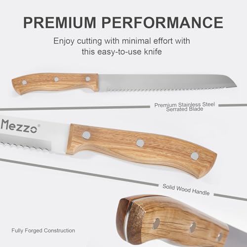 Mezzo Serrated Bread Knife for Homemade Bread, High Carbon Steel Sourdough Knife Cutter for Slicing Bread, Bagels & Cake, Razor Sharp Premium 8-Inch Bread Cutting Knives with Gift Box - Image 5