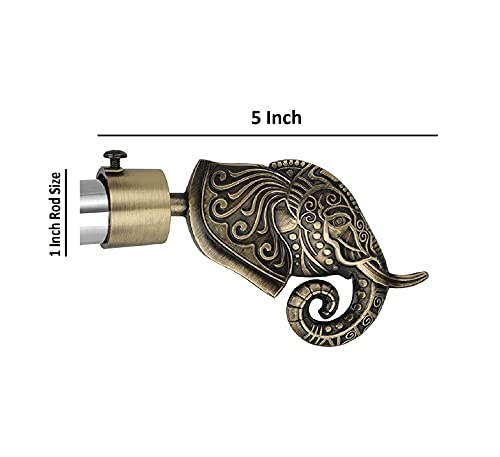 Image of FERIO Elephant Design Brass Antique Zinc Alloy Curtain Finials Door and Window 1 Inch Rod Size Set of 1 (2 Pcs) : Curtain Bracket /Holder