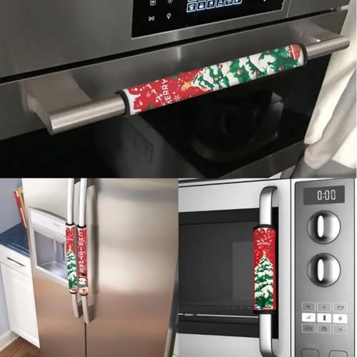 Image of Christmas Snowman Refrigerator Door Handle Covers Set of 6 Washable Fabric Appliance Handle for Fridge Stove Dishwasher Microwave Handle Covers Heat Protection Xmas Kitchen Decor