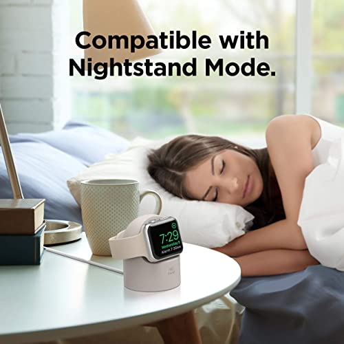 elago W2 Charger Stand Compatible with Apple Watch Series Ultra3/Ultra2/Ultra,11/10/9/8/7/6/5/4/3/2/1,SE3/SE2/SE (49mm,46mm,45mm,44mm,42mm,41mm,40mm,38mm), Nightstand Mode, Cable NOT included (Stone)
