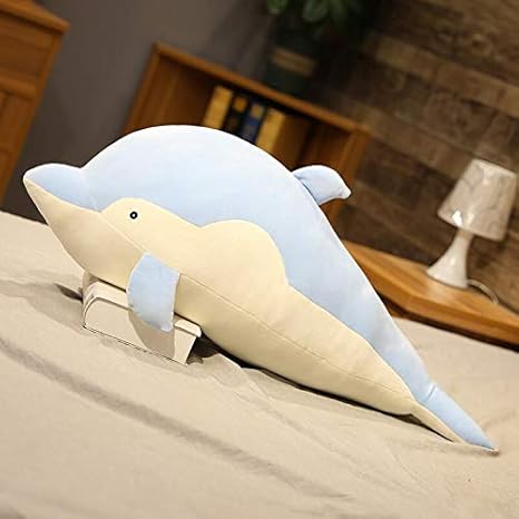 Amazon Co Jp イルカぬいぐるみアニマルぬいぐるみかわいいイルカ枕子供の誕生日プレゼントベビースリーピングピロー55cmブルー おもちゃ