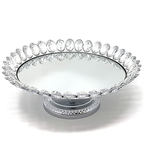 Image of allgala 3-Piece Set Crystal Silver Plated Cheese Dessert Cupcake Cake Stand with Mirror Plate-Silver Lotus-HD89208