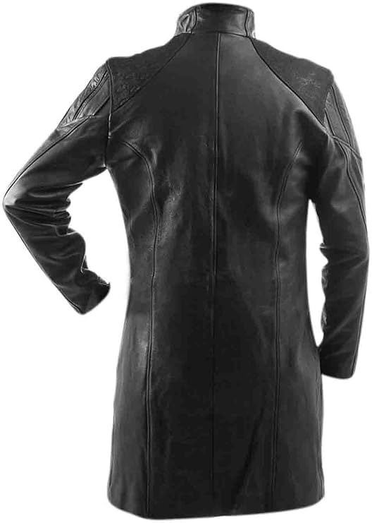 Men's Human Revolution Deus Ex Black Real Leather Trench Pea Coat Jacket2