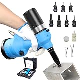 Rivettatrice pneumatica ad aria compressa, kit di utensili per rivetti idraulici ad aria compressa per impieghi gravosi con 7 ugelli sostituibili rivetti, kit di impostazione(Blue)
