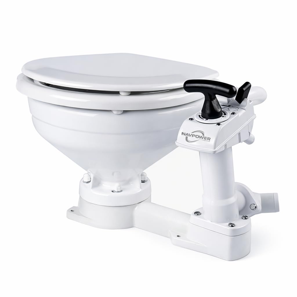 NAVPOWER Compact Manual Toilet - Nautical Toilet with Compact Cup, Twist & Lock System, Reliable Drain for Boat, Motorhome and Recreational Vehicles