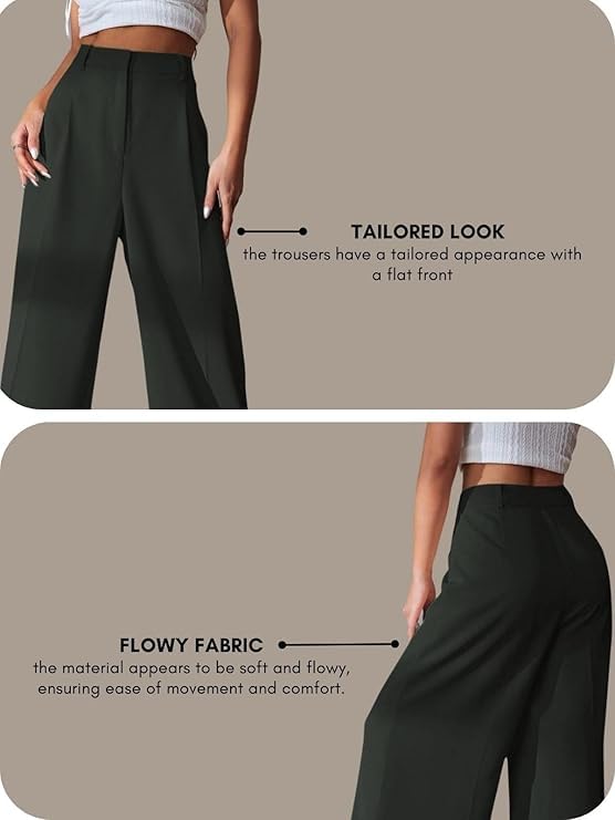 Image of GRECIILOOKS Women High Rise High Waist Trousers Flared Korean Style Formal Pants| Elegant Workwear for Office, College & Events (Available in Plus Size)