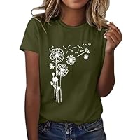 Tee Shirt Femme 2025 Été T-Shirt à Manches Courtes Col Rond Imprimé Tournesol Grande Taille T Shirts Ample Graphic Hauts Décontractés (JN, XL)