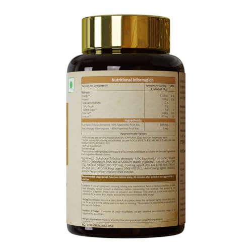 Image of Neuherbs Gokshura 1000mg Tablets for Men - 60 Count | Tribulus Terrestris Herbal Supplement for Energy, Strength & Vitality Support | Ayurvedic Wellness Formula | No Added Preservatives