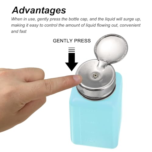 2PCS 120ml(4oz) Push Down Alcohol Dispenser Pump Bottle, Refillable Liquid Press Container for Cleanser & Nail Polish Remover, Blue4