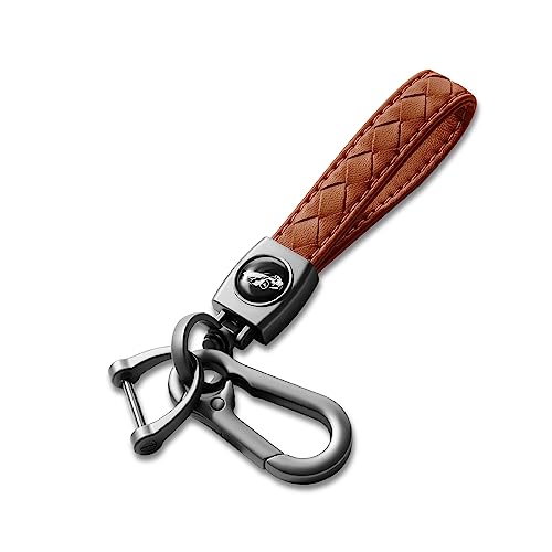 Image of Gkeygo Carabiner Keychain, Universal Heavy Duty Woven Handmade Leather Key Chain, Car Fob Key Keychains with 360 Degree Rotatable Snap Swivel and Anti-Lost D-Ring for Men and Women, Gunmetal - Brown